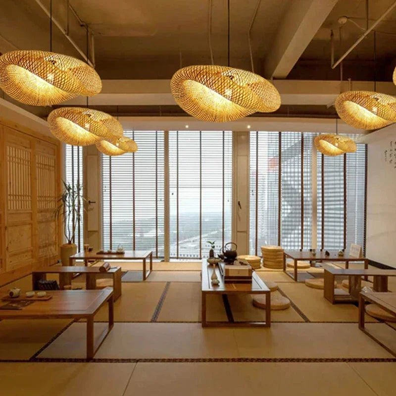 Luminaire suspendu LED en bambou fait à la main - luminacry